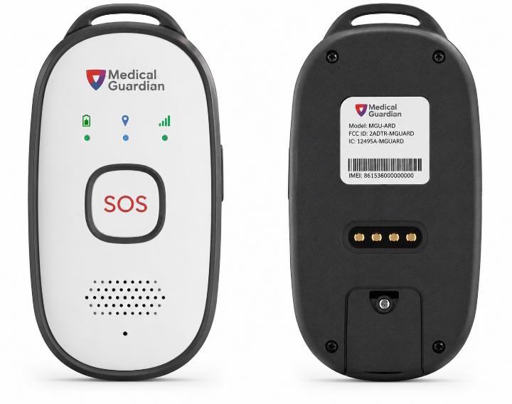 Medical Guardian Ultimate GPS device — front and side view, pendant and wrist options