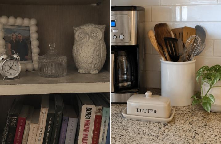 Side-by-side comparison — "shelf gifts" collecting dust vs daily-use items sitting out on a kitchen counter