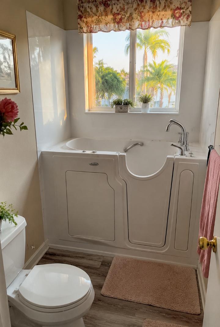 Finished walk-in tub with air jets in a Florida residential bathroom